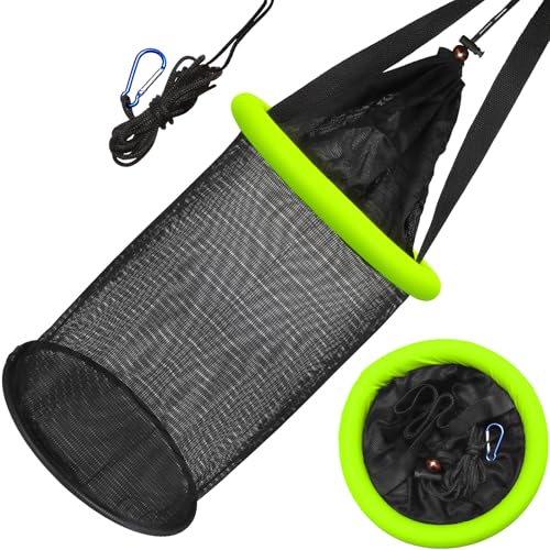 Floating Fishing Basket, Collapsible Fishing Net Portable Nylon-mesh | Coated Nylon Net Bait Storage Cage for Keeping Crayfish Minnows Leaches and Other Live Baits