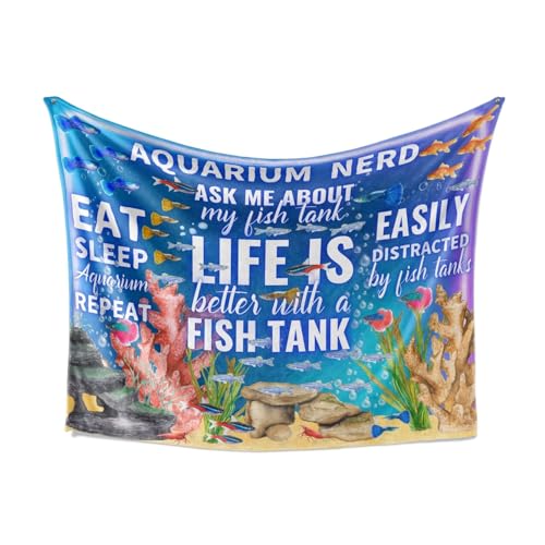 Gifts for Aquarium Lovers, Fish Tank Lovers Gifts, Perfect for Birthday/Christmas, 50'' x 65'' Unique Design Flannel Plush Blanket