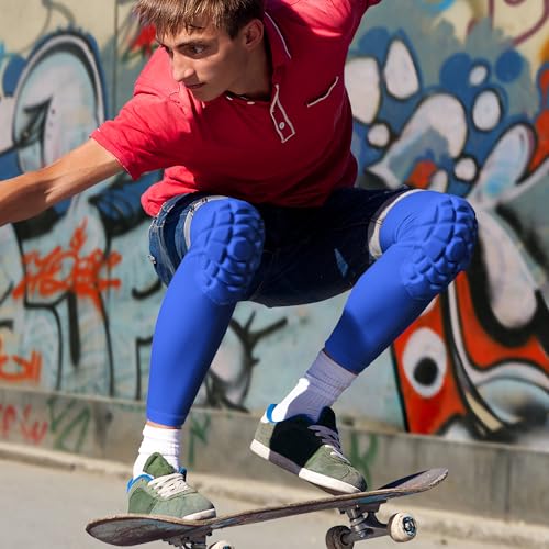 Knee Pads Compression Leg Sleeve Wrestling Volleyball Football Knee Pads, Knee Compression Sleeve for Youth Adult, 1 pair of Knee Sleeves ((#1) Blue-2pcs,Medium) - color: (#1) Blue-2pcs, size: Medium