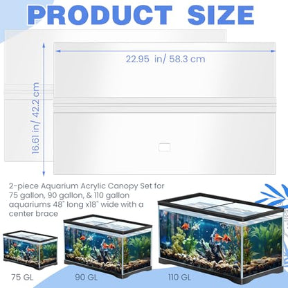 Aquarium Lids Acrylic Canopy 2 Pieces Set 22.95 x 16.61 x 0.28 Inch for 75/90/110 Gallon with Center Brace Aquariums Cover Fish Tank Lid with a Hook Knife, Clear
