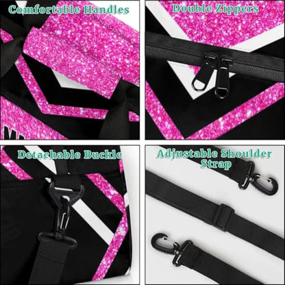 Personalized Volleyball Sports Bag, Bright Pink Glittering with Black | Custom Sport Duffel Bag Large Compartment Cheerleaders Dance Bag Weekender Bags Travel Bag - color: Hot Pink