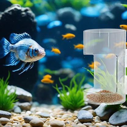 Clear Fish Tank Feeding Tray with Suction Cup Feeding Tube Aquarium Divider Supplies Breeder Box for Food Tanks Bowls(Round)