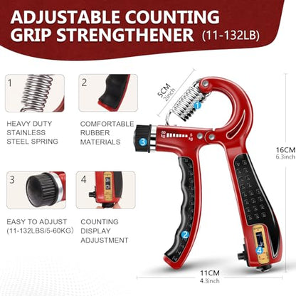 13 PCS Grip Strength Trainer Kit,Forearm and Hand Gripper Strengthener - color: Red