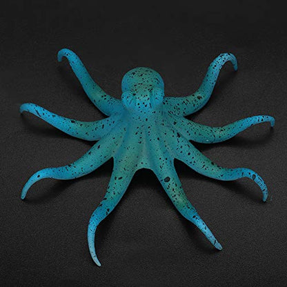 Aquarium Octopus Decoration, Fish Fluorescent Octopus Ornament Artificial Silicone Simulation Octopus with Suction Cup Blue