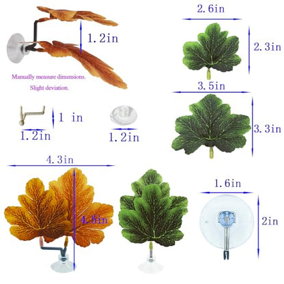 Fish Leaf Pad Betta Leaf Hammocks with Suction Cup 3pcs Fish Tank Accessories Aquarium Decor Plastic Plants Natural Habitat Spawning Breeding Resting Bed Multi Leaf Design (Yellow)