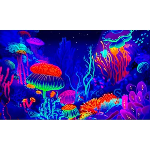 Underwater Scene Aquarium Background Cartoon Style Tropical Jellyfish Corals Terrarium Background Aquatic Life Deep Sea Ocean Marine Fish Tank Backdrop Poster Wallpaper Decorations Vinyl 30x12in