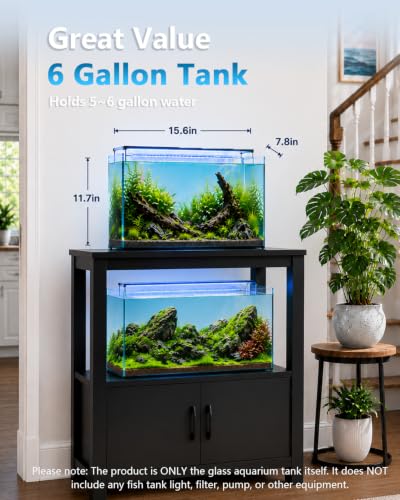 6 Gallon Glass Fish Tank 5 Gallon Open-Back Lid, Small Aquarium Fish Bowl Cube for Betta Goldfish Snails Shrimp Aquatic Planting, Ultra Clear Rimless Design Low Iron - color: Transparency, size: 6 Gallon