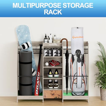 Golf Bag Storage Organizer Holds 2 Golf Bags for Garage - Wooden Rack - color: Grey