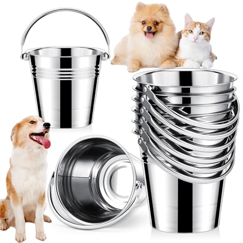 Hicarer 6 Pcs 2.1 Quart Stainless Steel Dog Water Bucket, Heavy Duty Stainless Steel Easy Clean Bucket Water Pails for Dogs Pets, for Kennels Farms Fences Cages Home - size: 2.1 Quart