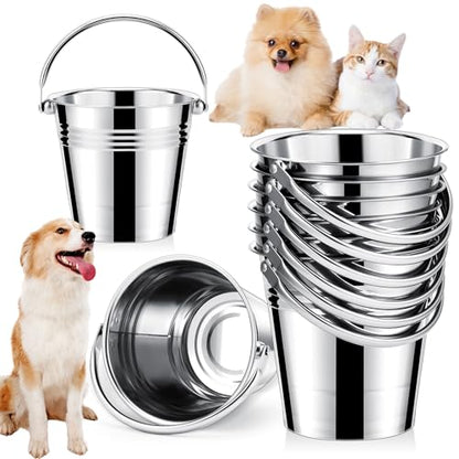 Hicarer 6 Pcs 2.1 Quart Stainless Steel Dog Water Bucket, Heavy Duty Stainless Steel Easy Clean Bucket Water Pails for Dogs Pets, for Kennels Farms Fences Cages Home - size: 2.1 Quart