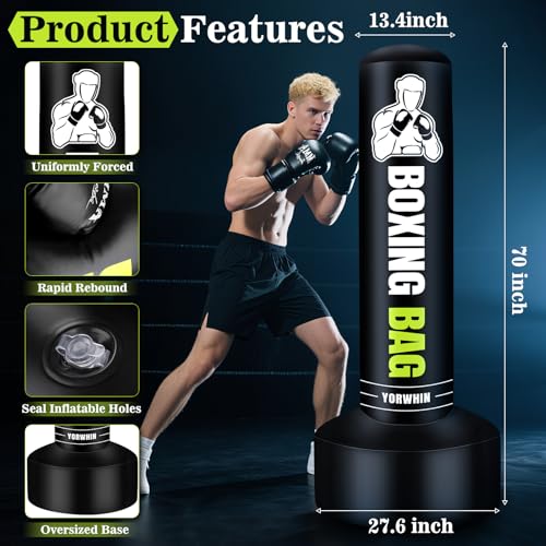 Freestanding Punching Bag for Adults Teens, Heavy Bag with Gloves, Pump | 70'' Heavy Boxing Bag with Stand, Women Men Standing Kickboxing Bag for MMA Training Muay Thai Fitness Karate Home Gym