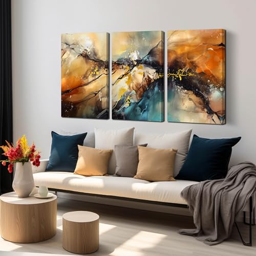 Abstract Wall Canvas Art for Living Room - Modern Art Work for Office Walls - 3 Piece Pictures Wall Art Size 16" x 24" - color: Brown 03, size: 24"L x 16"W x 3PCS