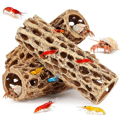 6“ Resin Cholla Wood Aquarium Décor Wood- Realistic Shrimp Hideout & Climbing Toy (6" L×2”Dia, 3pcs)