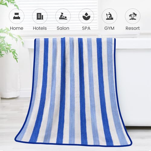 JML Bath Towels Set, 2 Pack, 30" x 60", Cabana Stripe Blue - color: Cabana Stripe Blue, size: 2 Pack (30 in x 60 in)