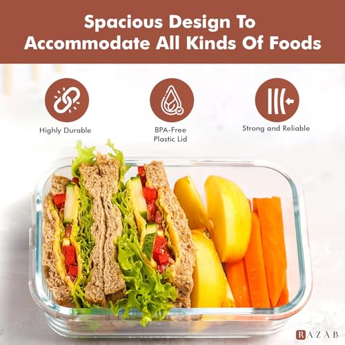 Razab 35 Pc Set Glass Food Storage Containers with Lids - Meal Prep Airtight Bento Boxes BPA-Free 100% Leak Proof (15 lids,15 glass & 5 Plastic Sauce/Dip Containers) - color: Dark Blue