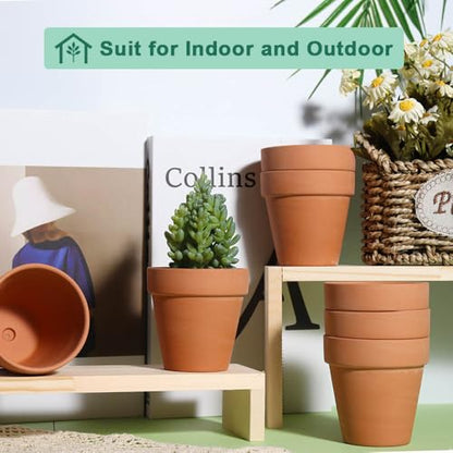 3 Inch Terra Cotta & Terracotta Pots with Drainage - 20 Pack Clay Flowerpots, Succulent Nursery Planter Great for Plants, Crafts, Wedding Favor - color: Brown