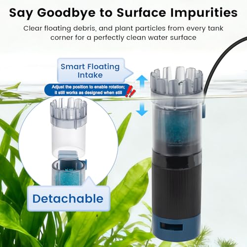 Aquarium Surface Skimmer, 96 GPH Flow Rate – Ideal for Freshwater & Saltwater Compatible, 5W – Efficient Waste Removal