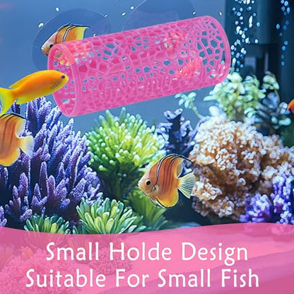 Betta Fish Tunnel Tank Accessories Safe Hollow Hammock Cave Aquarium Fish Toy Decor Hideout Tube Shelter with Suction Cups for Small Fish Shrimp Reptile Guppies Habitat (Hot Pink)