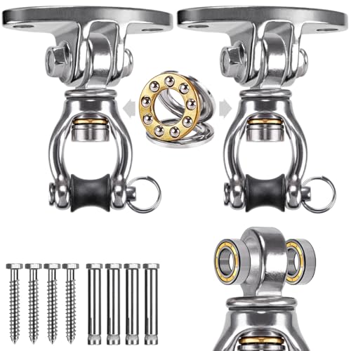 SELEWARE Silent Bearing Swivel Swing Hanger Stainless Steel Swing Hook 2Pcs | 360° Swivel Ceiling Mount Swing Bracket for Aerial Yoga Silks Swing Chair Heavy Bag Swing Set Indoor Outdoor, 1200lb Capacity - color: 360° Bearing Swing Hanger ( 2 Pack )