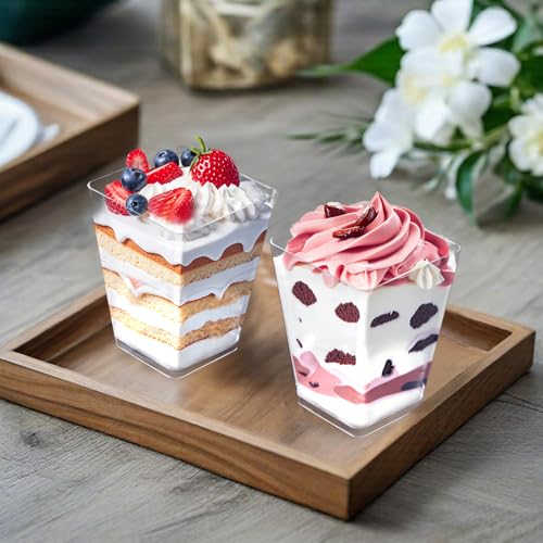50 Pack Dessert Cups with Spoons, 5oz Plastic Yogurt Parfait Cups, Mini Square Dessert Cups with Spoons, Transparent Dessert Shooter Cups for Pudding, Mousse, Fruit, Dessert and Ice Cream