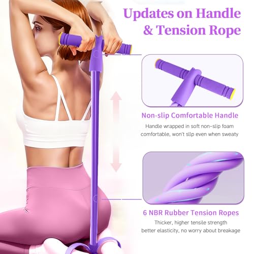 Pedal Resistance Band with Handle, Upgraded 6-Tube Exercise Bands - color: Purple