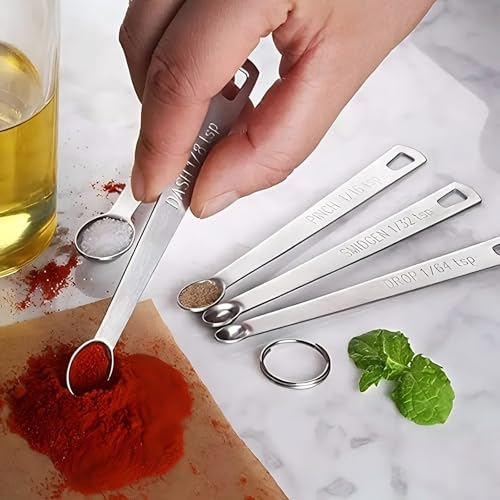 23 Pcs Stainless Steel Measuring Spoons Set with Leveler, Metal Round & Rectangular Spoons plus 5 Mini Teaspoons for Precise Cooking and Baking, Standard Sizes with Clear Engraved Markings - size: 23 Pcs