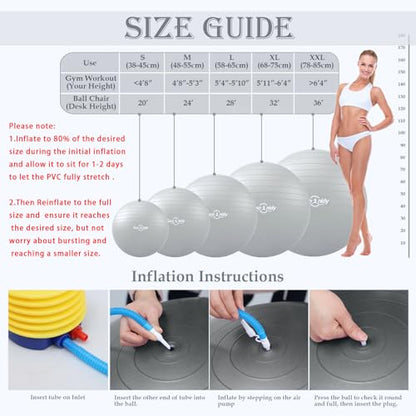 Soft Exercise Ball, Yoga Pregnancy Ball Chair, Pilates Equipment with Pump - color: Gray, size: XXL(31-33inch/78-85cm)