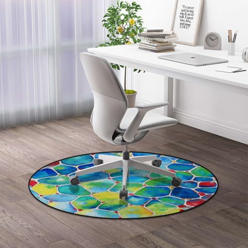 Abstract Soft Round Office Chair Mat for Hardwood Floors, Broken Glass Artistic Non-Slip Protector for Rolling Chairs,Protect The Floor from Scratches, Yellow Blue Red Diameter 39.4 in - color: Abstract_2402, size: Diameter 39.4 in
