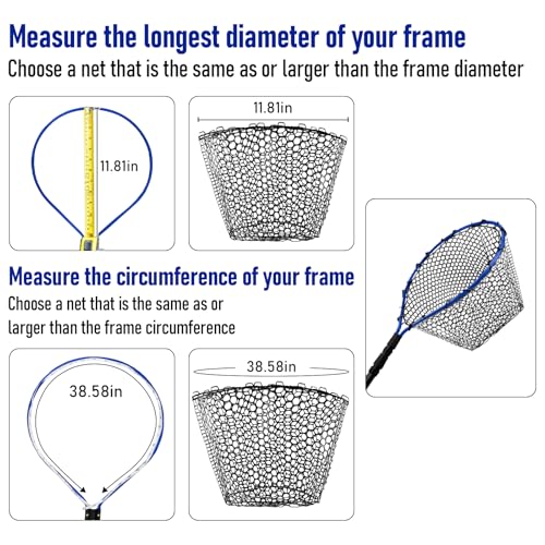 Dr.Fish Fishing Landing Net Replacement Rubber Fishing Net Without Handle Foldable Mesh Netting for Freshwater Saltwater