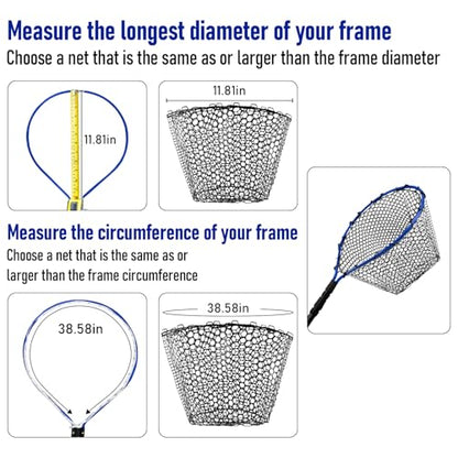 Dr.Fish Fishing Landing Net Replacement Rubber Fishing Net Without Handle Foldable Mesh Netting for Freshwater Saltwater