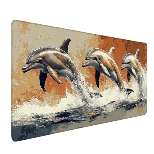 Dolphin Mouse Pad, Animal Gaming Mouse Pad 28x16in, Stitched Edges Large Desk Mat, Office Desk Accessories, Mousepad with Non-Slip Rubber Base, Large Gaming Keyboard Mat, for PC, Office Desktop 2-8957 - color: Dolphin1, size: 28x16in