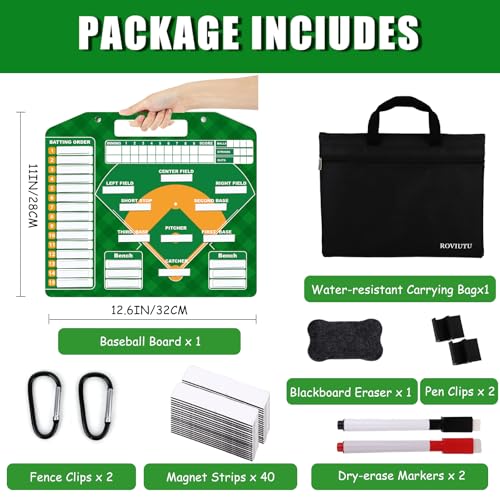 Magnetic Baseball Lineup Board, Baseball Clipboard for Coaches with Bag