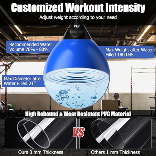 GYMAX Punching Bag, Water Aqua Bag w/Water Injector & Hanging Accessories, Folding Heavy Duty Boxing Bag for Home Gym, Boxing Training Equipment for Adults - style: Blue, 180LBS