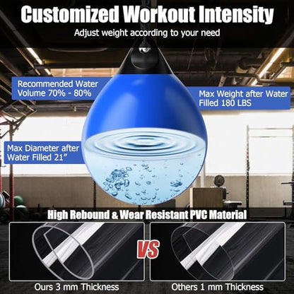 GYMAX Punching Bag, Water Aqua Bag w/Water Injector & Hanging Accessories, Folding Heavy Duty Boxing Bag for Home Gym, Boxing Training Equipment for Adults - style: Blue, 180LBS