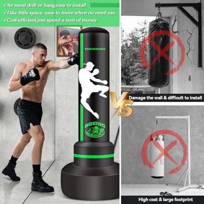 Punching Bag for Adults Teens, Standing Boxing Bag, Men Standing Kickboxing Bag, Suitable for MMA Dummy Karate Home Gym Training Equipment - color: Green and White