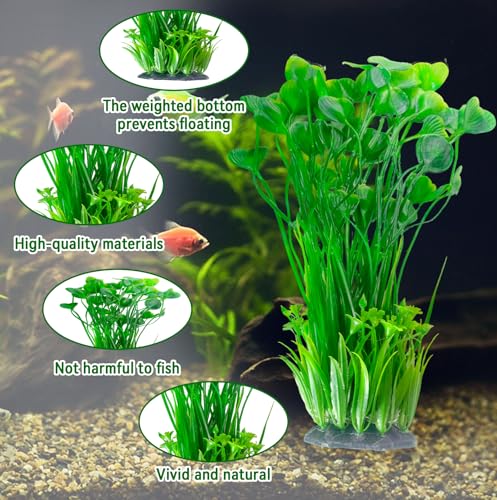 Large Plastic Aquarium Plants,2 Pcs Tall Fish Tank Plants Decor Artificial Seaweed Water Plant Ornament Freshwater and Saltwater Extra Large Aquarium Plant Decorations for Small Tanks