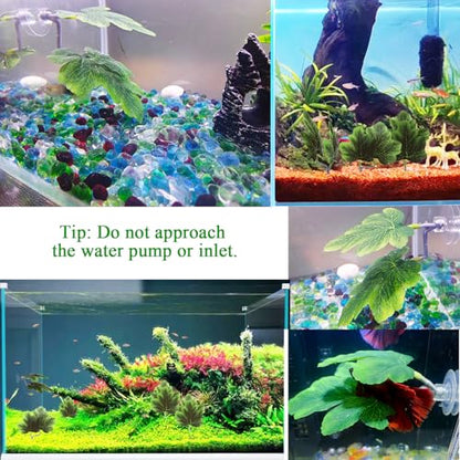 Fish Leaf Pad Betta Leaf Hammocks with Suction Cup 3pcs Fish Tank Accessories Aquarium Decor Plastic Plants Natural Habitat Spawning Breeding Resting Bed Multi Leaf Design (Yellow)