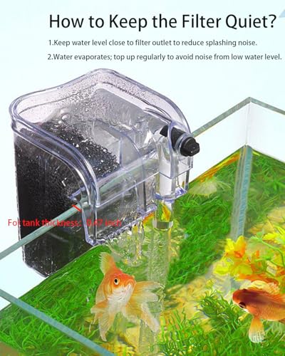 Small Fish Tank Filter, Hang on Filter for 1-5 Gal Nano Aquarium, Ultra Quiet Power Filter with Aeration & Oil Skimmer, Adjustable Flow for Betta Shrimp Tank