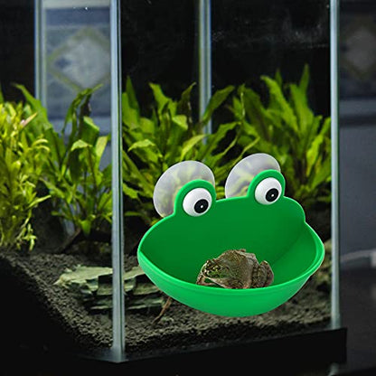 Frog Habitat Frog Dish Holder with Suction Cup, Frog Terrarium Cute Fish Tank Decoration for Tree Frog Toad Tadpole Small Aquatic Animal(2PC)