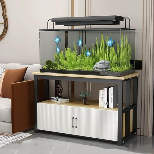 Aquarium Stand, Fish Tank with Tools Organizer, 3 Tier Breeder with Storage Cabinet, Heavy Duty Metal Frame for Long(White,100x30x70cm/39x12x27.5")