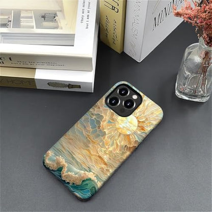 ZHEGAILIAN Case for iPhone 16 Pro Max,Ocean Waves Sun Rays Stained Glass for 2 in 1 Hard Shell + Soft Silicone,Shockproof Bumper Drop Protective Case for iPhone 16 Pro Max