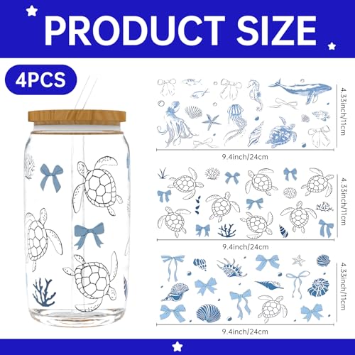 UV DTF Cup Wrap Transfer Stickers Rub On Transfers 4 Sheets Sea Turtle Tumblers Water Bottles Mugs Glasses Cups - style: Sea Turtle
