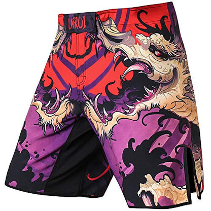 LAFROI Mens MMA Cross Training Boxing Shorts Trunks Fight Wear with Drawstring and Pocket-QJK01 - color: Blood Moon, size: X-Large