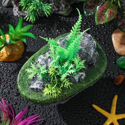 VICASKY Floating Aquarium Decoration Realistic Rock Fish Tank Ornament Hideout Shelter for Fish with Durable Moss Island Design 6.29X4.72X3.14In
