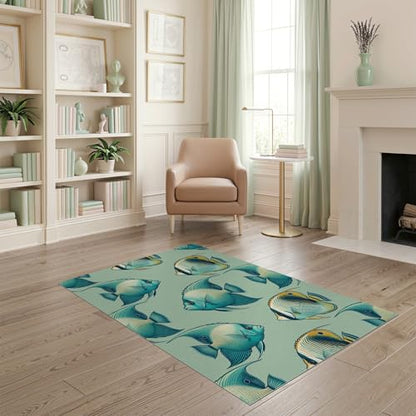 4'x6' Washable Graphic Fish Area Rug, Orange Flatwoven Floor Mat for Home Office, Gaming Room, Under Desk, Non-Slip Chair-Friendly Carpet | Ref:1885878