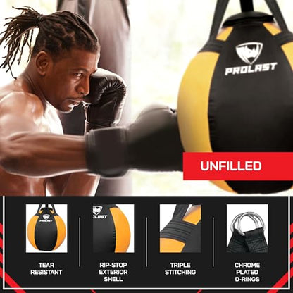 Wrecking Ball Heavy Punching Bag for Adults, Hook and Uppercut, Body Snatcher, Boxing, MMA, Muay Thai, 65 lbs - color: Yellow / Black, size: Unfilled