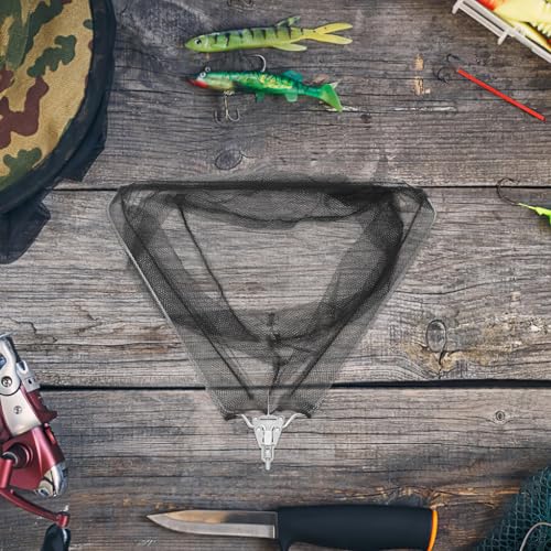FOMIYES Portable Folding Triangular Fish Catching Net Head Stainless Steel Solid Mesh Detachable 50cm Diameter X 30cm Depth Replacement Fishing Net for Outdoor Fishing