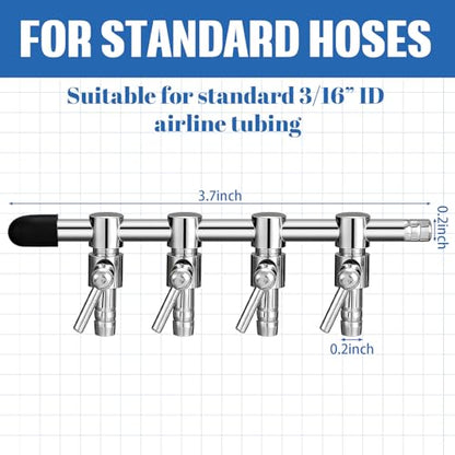 3 Pack 4-Way Aquarium Stainless Steel Air Flow Control Lever Valve with Airline Tubing Connector for Air Pumps Fish Tank Multi-Port Distributor Splitter - style: 4-Way