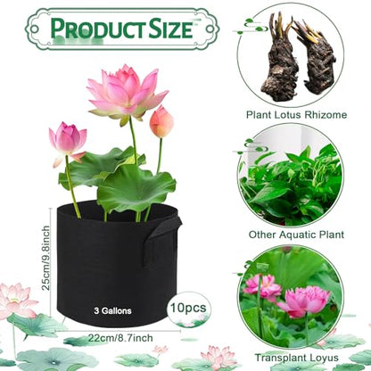 10 Pack Lily Plant Pots for Pond, Aquatic Pond Planter for Pond Reusable Pond Plant Basket Grow Bags for Pond, Aquatic Plants, Potato, Carrot, Onion, Flower - size: 3 Gallon