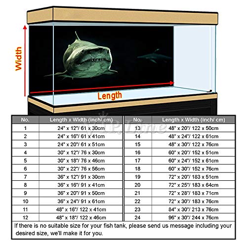 Shark Aquarium Background Poster PVC Fish Tank Decorations Landscape 24 36 48 72 (48" x 16"/ 122 x 41cm)